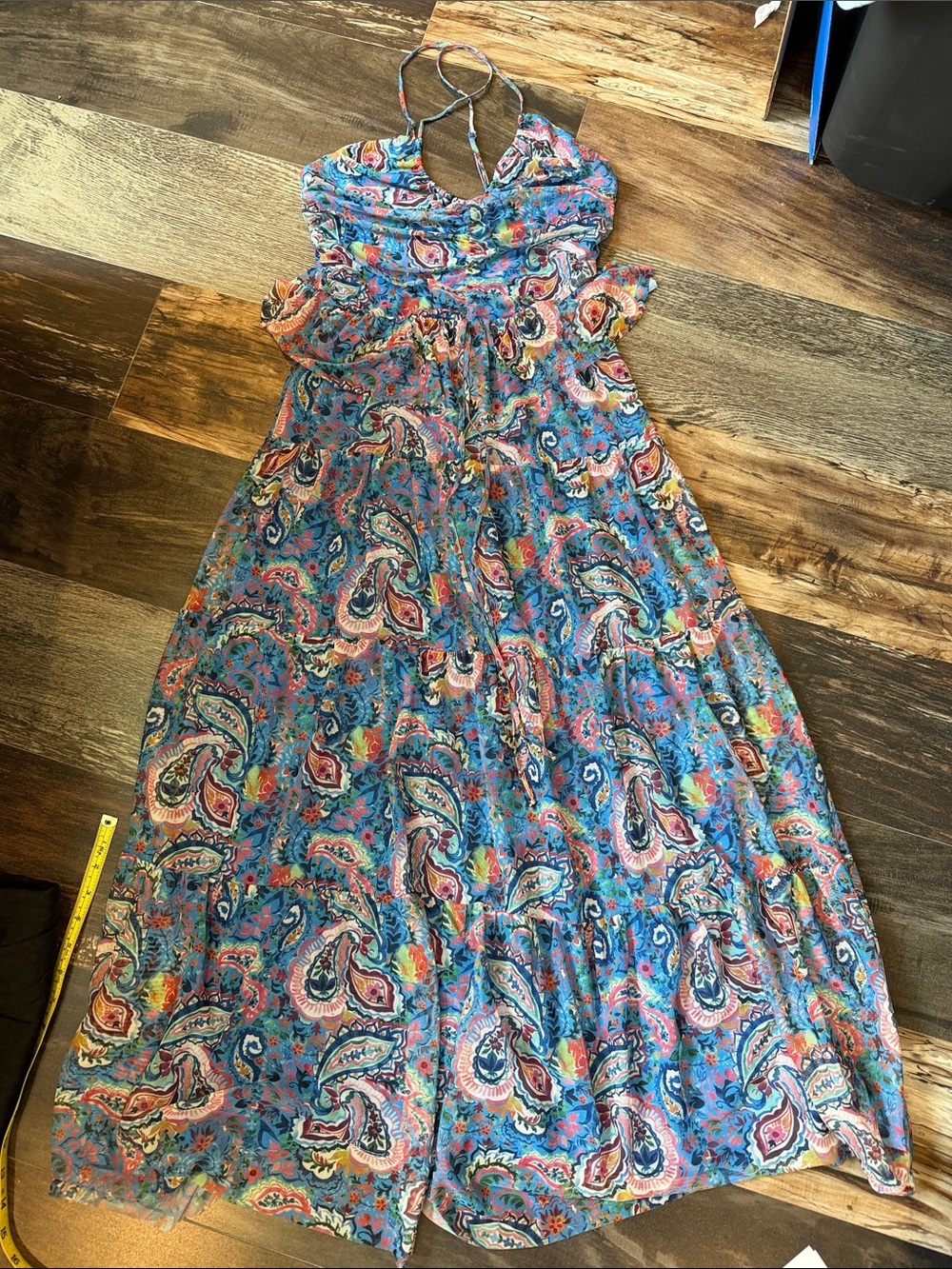 NWT NSR Blue Paisley Maxi Dress Open Back Tiered XS